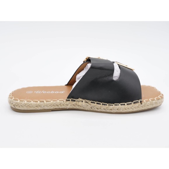 Weeboo Sandals Womens 6.5 Black Faux Leather Flat Espadrille Slides Adjustable - Picture 3 of 10